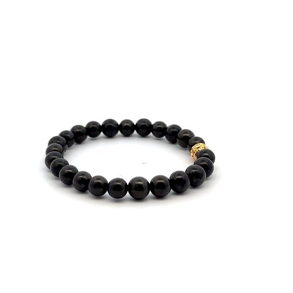 18K Gold Coin Ball Lucky Charm Bracelet Gemstones Natural Shungite 6mm - Picture 4 of 5